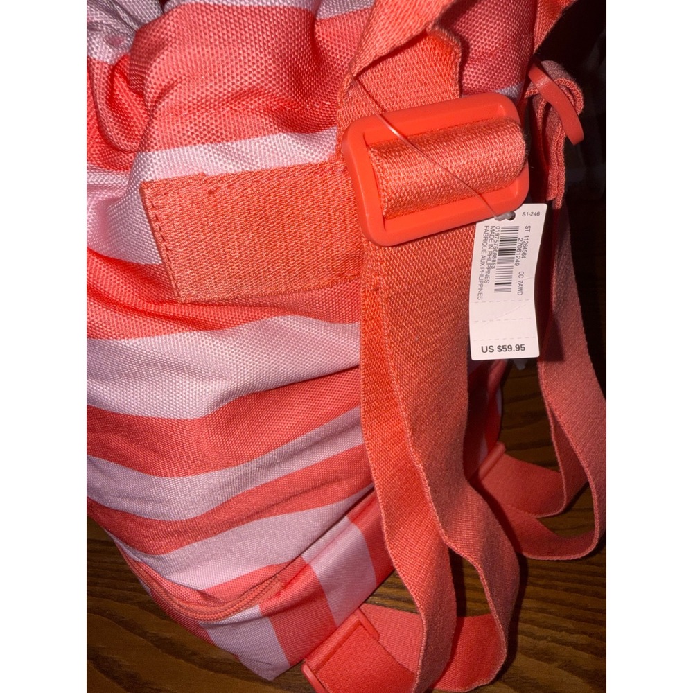 Victorias Secret Pink Striped Drawstring Backpack Cooler Bag Canvas Beach Tote - Picture 4 of 8